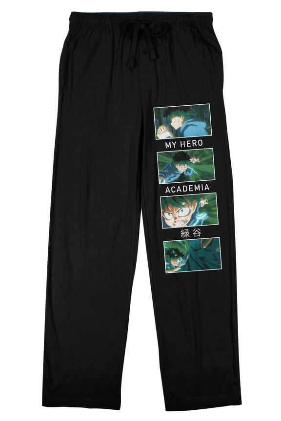 My Hero Academia Four Scenes Black Graphic Pajama Pants-Large