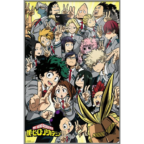 My Hero Academia - Framed Manga / Anime TV Show Poster (Character Montage) (Size: 25" X 37") (Silver Aluminum Frame)