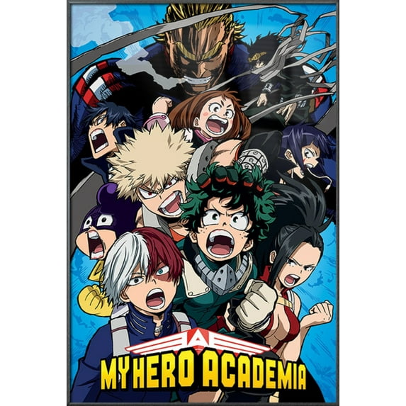My Hero Academia - Framed Manga Anime TV Show Poster (Cobalt Blast Group) (Size: 24" X 36") (Metallic Anthracite Plastic Frame)