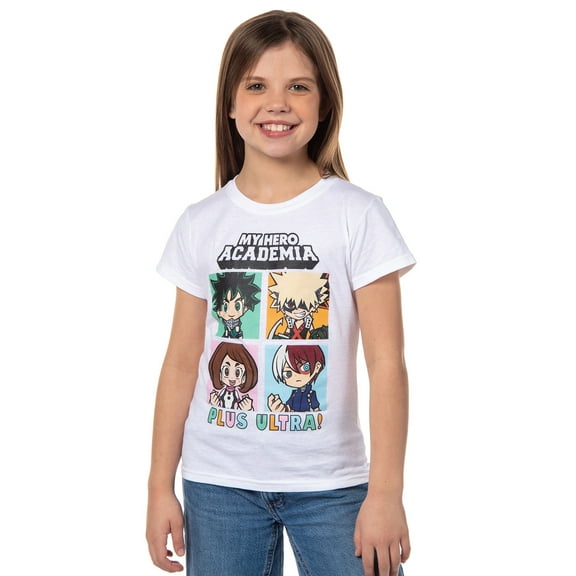 My Hero Academia Girls' Shirt Plus Ultra! Deku Bakugo Shoto Todoroki Character Grid Kids T-Shirt Tee