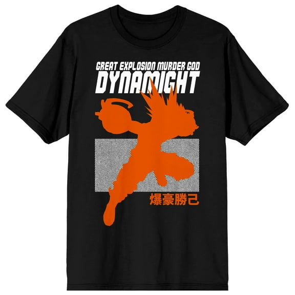 My Hero Academia Great Explosion Murder God Dynamight Katsuki Silhouette Crew Neck Short Sleeve Men's Black T-shirt-Medium