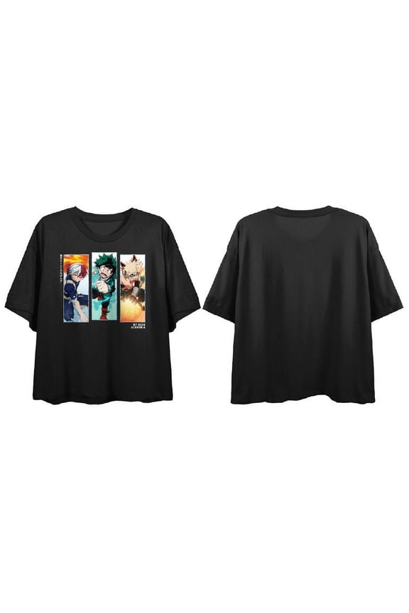 My Hero Academia Hero Panels Juniors Black Boyfriend Crop T-shirt-Small
