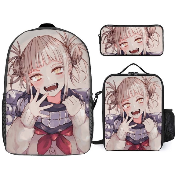 My Hero Academia Himiko Toga Cute Backpack With Lunch Bag Pencil Case Schoolbag Lunchbag Daypack Lunch Box Pen Bag Satchel Bookbag 3pcs Set