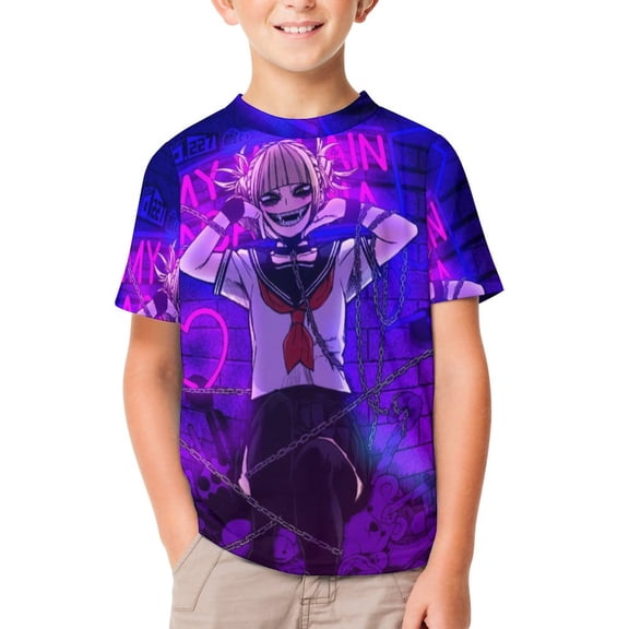 My Hero Academia Himiko Toga Kids Short Sleeve Tee Shirt Novelty Crewneck T-Shirts Unisex Summer Blouse Tops for Boys Girls 140CM