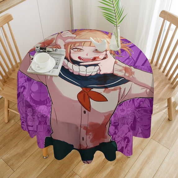 My Hero Academia Himiko Toga Round Tablecloth Print Decorative Table Cover Washable Table Cloths for Dining Party Picnic 70x70in