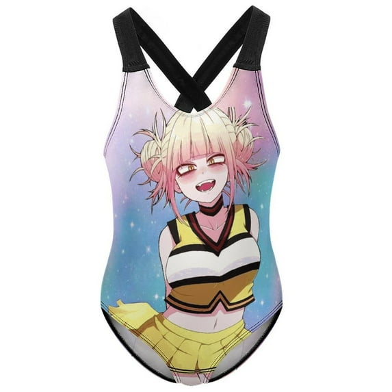 My Hero Academia Himiko Toga Swimwear Kids' One-Piece Swimsuit Quick-Dry Cute Printed Girls' Swimwear Bathing Suit for Beach & Pool 9-11Y(140cm)
