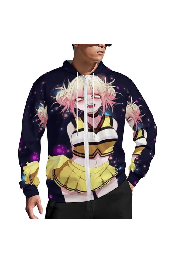 My Hero Academia Himiko Toga Zip Up Hoodies Unisex Realistic 3D Print Sweatshirt Long Sleeve Hooded Jacket Coat 2XL