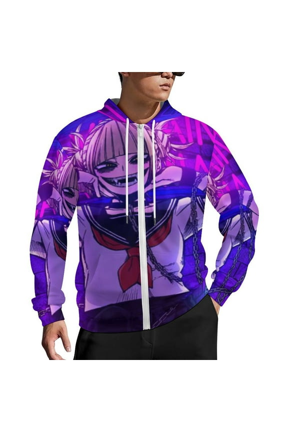 My Hero Academia Himiko Toga Zip Up Hoodies Unisex Realistic 3D Print Sweatshirt Long Sleeve Hooded Jacket Coat 2XL