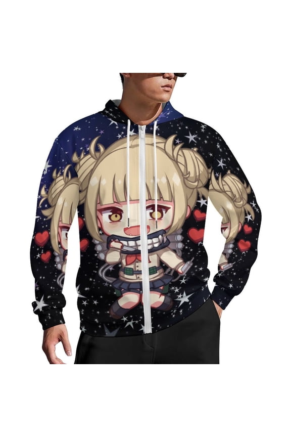 My Hero Academia Himiko Toga Zip Up Hoodies Unisex Realistic 3D Print Sweatshirt Long Sleeve Hooded Jacket Coat L