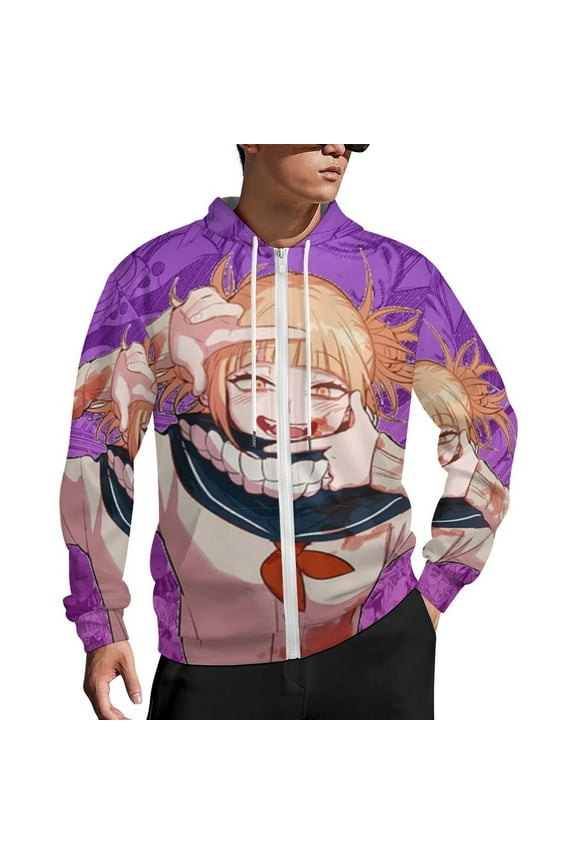 My Hero Academia Himiko Toga Zip Up Hoodies Unisex Realistic 3D Print Sweatshirt Long Sleeve Hooded Jacket Coat S