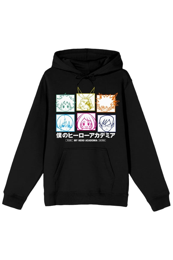 My Hero Academia Icon Characters Long Sleeve Men's Black Hooded Sweatshirt-5XLB