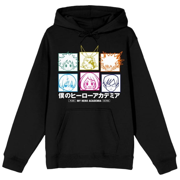 My Hero Academia Icon Characters Long Sleeve Men's Black Hooded Sweatshirt-Small