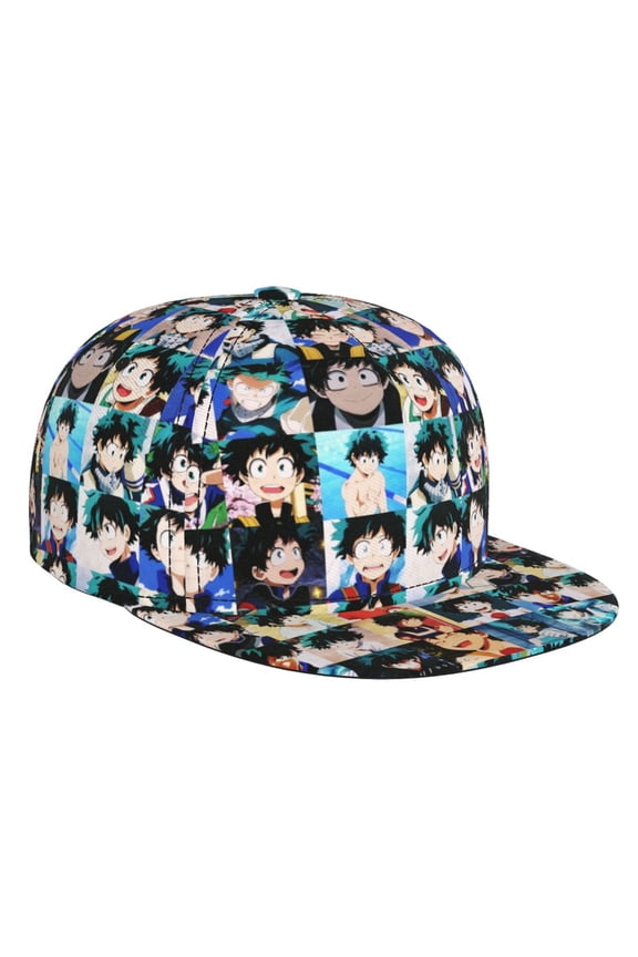 My Hero Academia Izuku Midoriya Baseball Cap For Men, Women & Kids, Classic Flat Brim Hat Hip Hop Trucker Hat Adjustable Snapback Hat