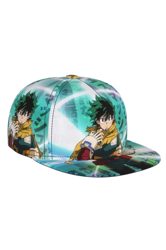My Hero Academia Izuku Midoriya Baseball Cap For Men, Women & Kids, Classic Flat Brim Hat Hip Hop Trucker Hat Adjustable Snapback Hat