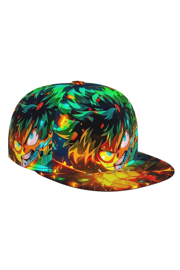 My Hero Academia Izuku Midoriya Baseball Cap For Men, Women & Kids, Classic Flat Brim Hat Hip Hop Trucker Hat Adjustable Snapback Hat