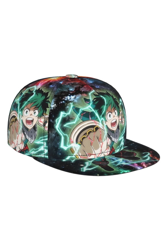 My Hero Academia Izuku Midoriya Baseball Cap For Men, Women & Kids, Classic Flat Brim Hat Hip Hop Trucker Hat Adjustable Snapback Hat