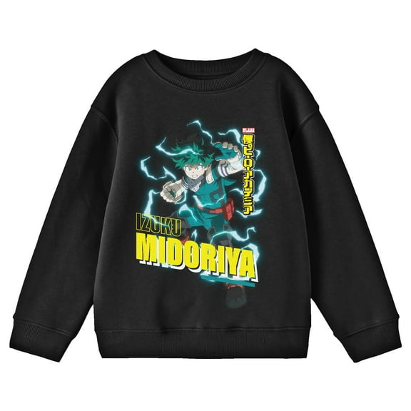 My Hero Academia Izuku Midoriya Crew Neck Long Sleeve Youth Black Sweatshirt-Medium