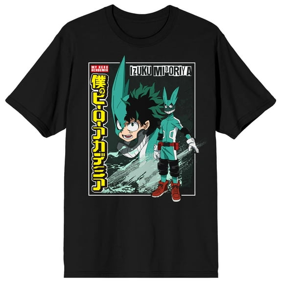 My Hero Academia Izuku Midoriya Crew Neck Short Sleeve Men's Black T-shirt-XS