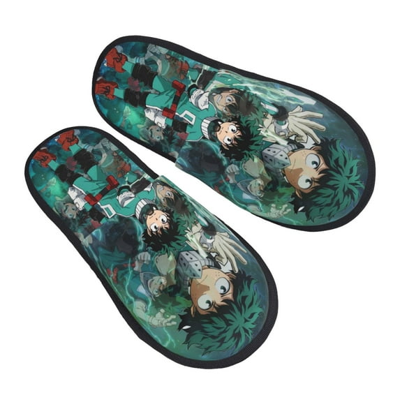 My Hero Academia Izuku Midoriya Furry Slippers For Men Women Fuzzy House Slippers Winter Anti-Slip Indoor And Outdoor Slip On Shoes Medium