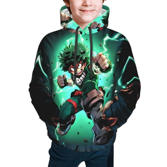 My Hero Academia Izuku Midoriya Kids' Hoodie 3d Print Sweatshirt Soft Pullover Hooded With Big Pockets For Boys Or Girls Medium