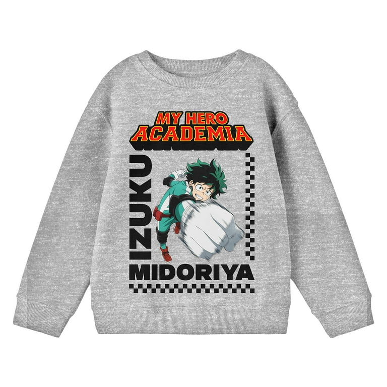 My Hero Academia Izuku Midoriya With Title Logo Youth Heather Gray Crew Neck Sweatshirt Medium Walmart