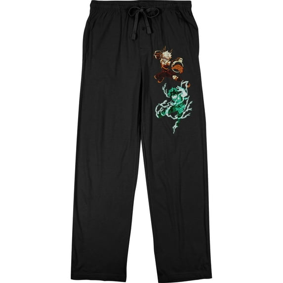 My Hero Academia Izuku Midoriya and Katsuki Bakugo Men's Black Drawstring Sleep Pajama Pants-S