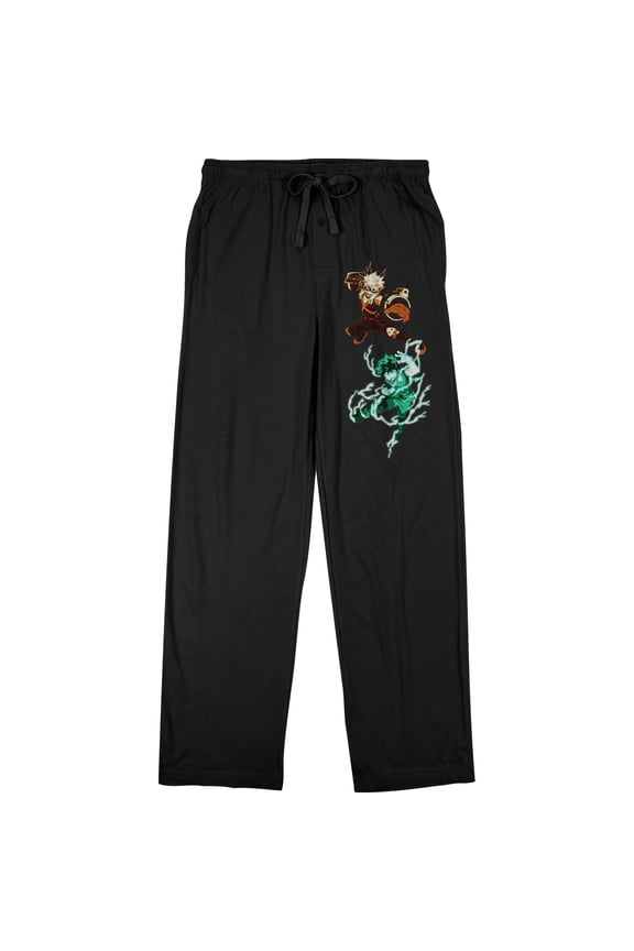 My Hero Academia Izuku Midoriya and Katsuki Bakugo Men's Black Drawstring Sleep Pajama Pants-XL