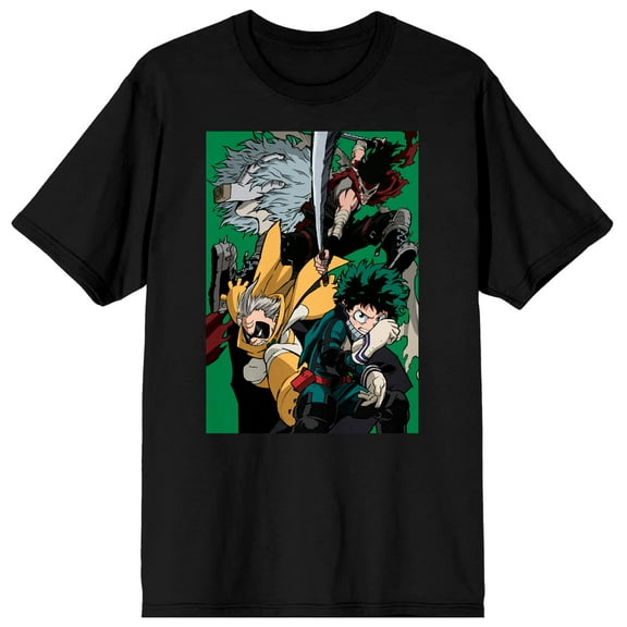 My Hero Academia Izuku Mr Compress and Eijiro Character Group Classic Black Graphic Tee- L