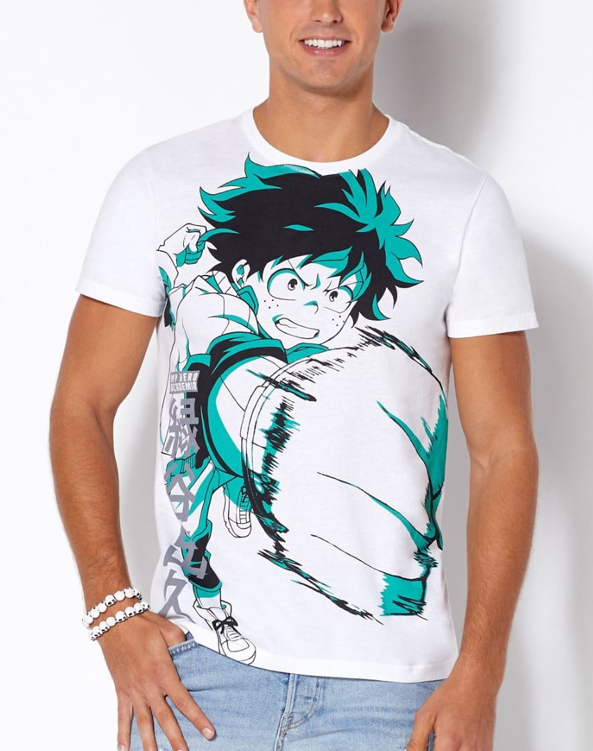 My Hero Academia Japanese Anime Men's Deku Tee T-Shirt - White My Hero Academia Japanese Anime Men's Deku Tee T-Shirt - White