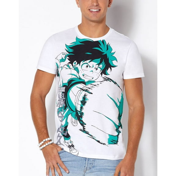 My Hero Academia Japanese Anime Men's Deku Tee T-Shirt - White (Small)