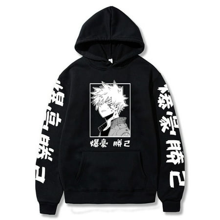 My Hero Academia Katsuki Bakugo Anime Hoodies Sweatshirt Unisex Clothes Men Women Moletom,Black,L