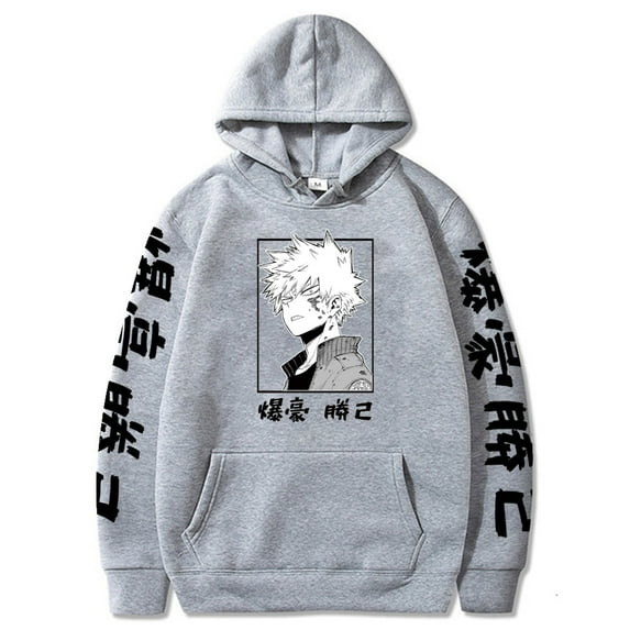 My Hero Academia Katsuki Bakugo Anime Hoodies Sweatshirt Unisex Clothes Men Women Moletom,Grey,XL