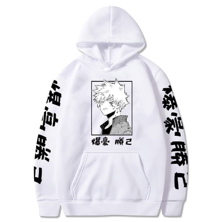 My Hero Academia Katsuki Bakugo Anime Hoodies Sweatshirt Unisex Clothes Men Women Moletom,White,XL