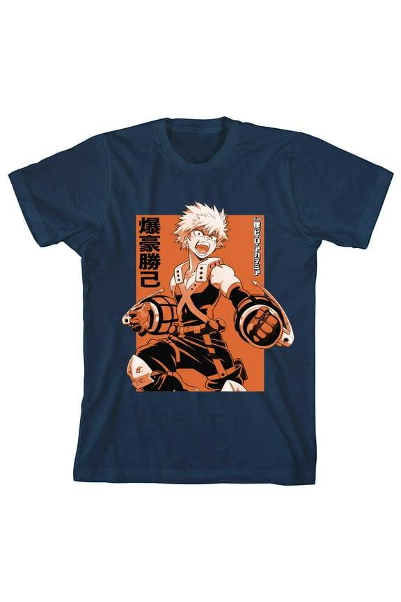 My Hero Academia Katsuki Bakugou Boy's Navy T-shirt-Medium