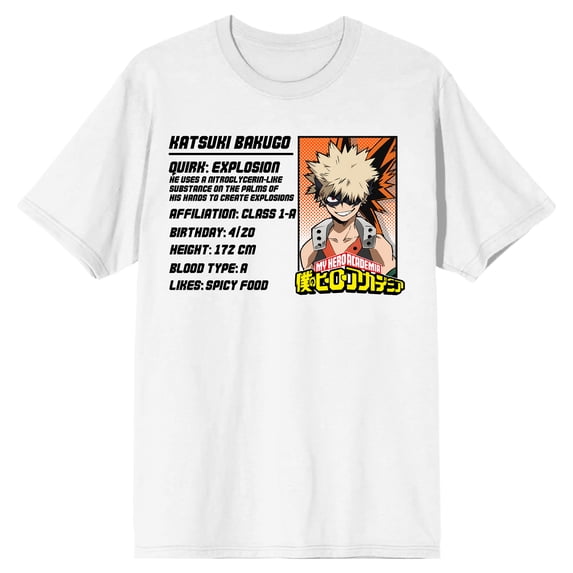 My Hero Academia Katsuki Name Card Men's White T-shirt-Medium