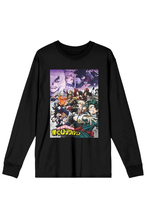 My Hero Academia Key Art Adult Black Long Sleeve Crew Neck Tee-Large