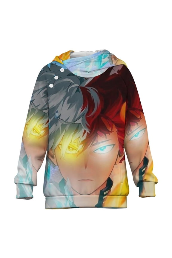 My Hero Academia Kids Hoodie Raglan Sleeve Hooded Snap Sweatshirt Casual Wear Soft Breathable Outerwear Winter Clothes 12-13Y