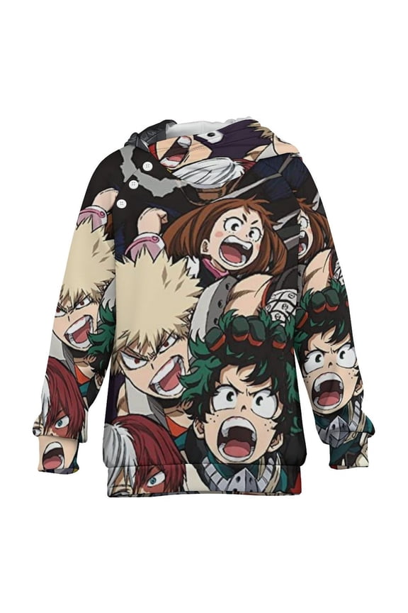 My Hero Academia Kids Hoodie Raglan Sleeve Hooded Snap Sweatshirt Casual Wear Soft Breathable Outerwear Winter Clothes 14-15Y