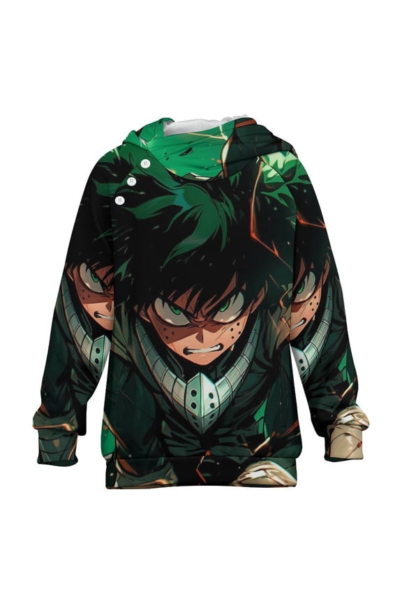 My Hero Academia Kids Hoodie Raglan Sleeve Hooded Snap Sweatshirt Casual Wear Soft Breathable Outerwear Winter Clothes 6-7Y