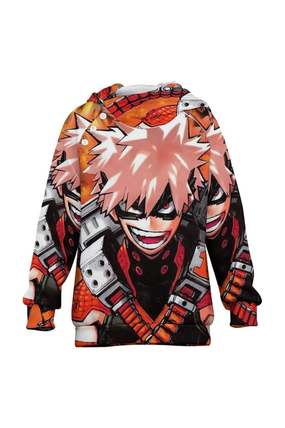 My Hero Academia Kids Hoodie Raglan Sleeve Hooded Snap Sweatshirt Casual Wear Soft Breathable Outerwear Winter Clothes 6-7Y