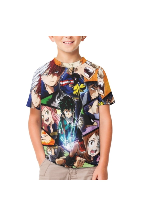 My Hero Academia Kids Short Sleeve Tee Shirt Novelty Crewneck T-Shirts Unisex Summer Blouse Tops for Boys Girls 110CM