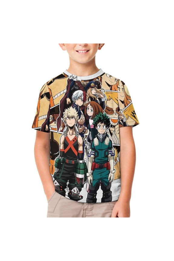 My Hero Academia Kids Short Sleeve Tee Shirt Novelty Crewneck T-Shirts Unisex Summer Blouse Tops for Boys Girls 110CM
