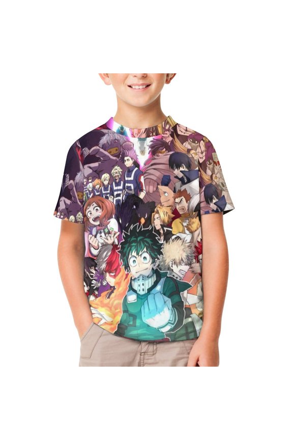 My Hero Academia Kids Short Sleeve Tee Shirt Novelty Crewneck T-Shirts Unisex Summer Blouse Tops for Boys Girls 120CM