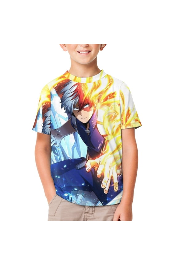 My Hero Academia Kids Short Sleeve Tee Shirt Novelty Crewneck T-Shirts Unisex Summer Blouse Tops for Boys Girls 130CM