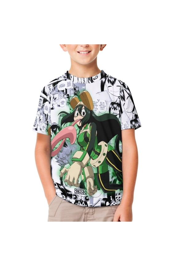 My Hero Academia Kids Short Sleeve Tee Shirt Novelty Crewneck T-Shirts Unisex Summer Blouse Tops for Boys Girls 150CM