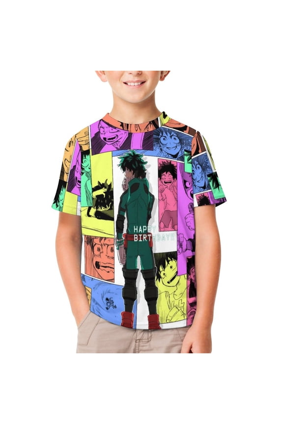 My Hero Academia Kids Short Sleeve Tee Shirt Novelty Crewneck T-Shirts Unisex Summer Blouse Tops for Boys Girls 150CM