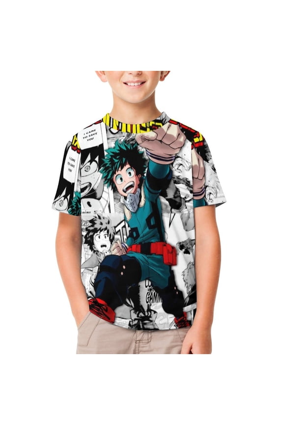 My Hero Academia Kids Short Sleeve Tee Shirt Novelty Crewneck T-Shirts Unisex Summer Blouse Tops for Boys Girls 160CM
