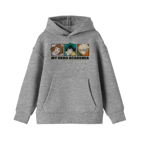 My Hero Academia Main Character Grid Youth Athletic Gray Graphic Hoodie - M