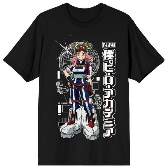 My Hero Academia Mei Hatsume Globe Grid Crew Neck Short Sleeve Men's Black T-shirt-3XL