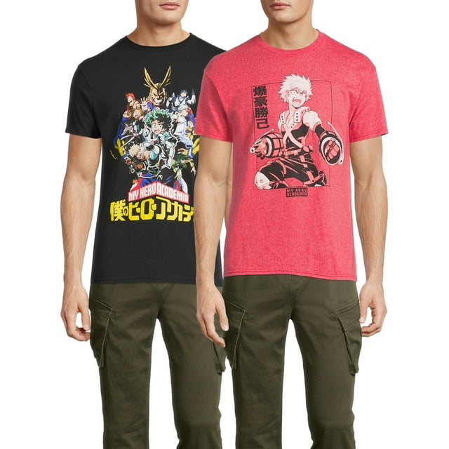 My Hero Academia Men's & Big Men's Anime Graphic Tees Shirts, 2-Pack, Sizes S-3XL, My Hero Academia Mens T-Shirts